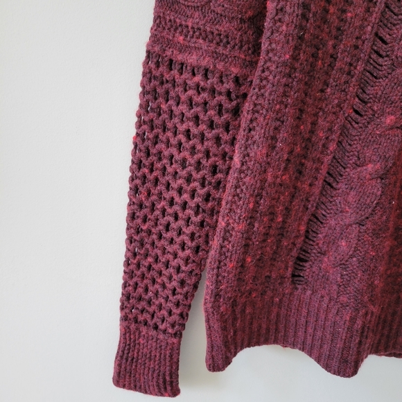 American Eagle burgundy wine open knit sweater with cable details - Picture 2 of 7